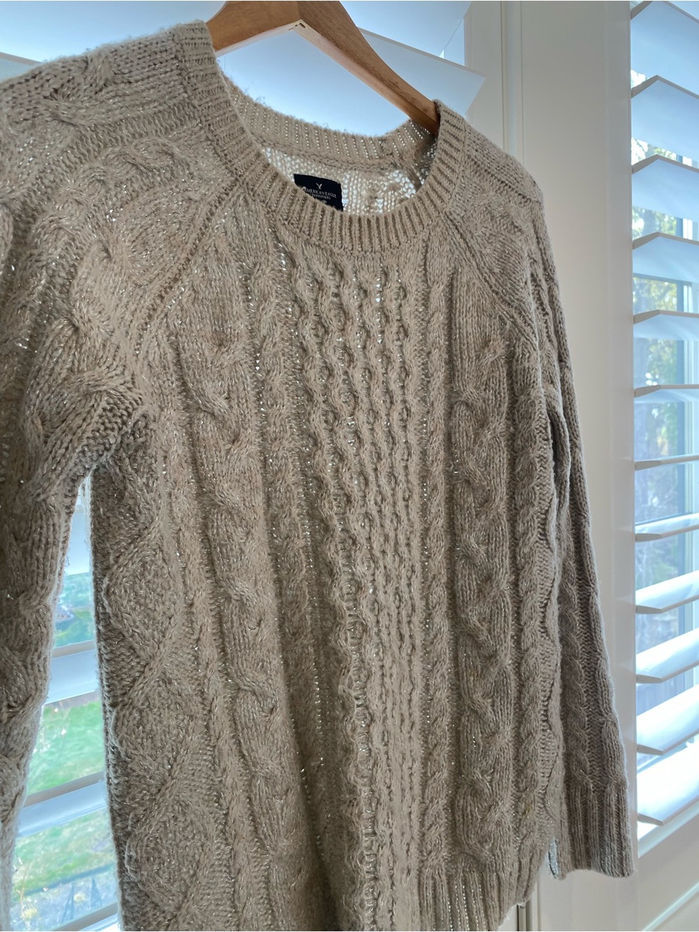 American Eagle Cozy Cable Knit Men's Sweater in Light Taupe